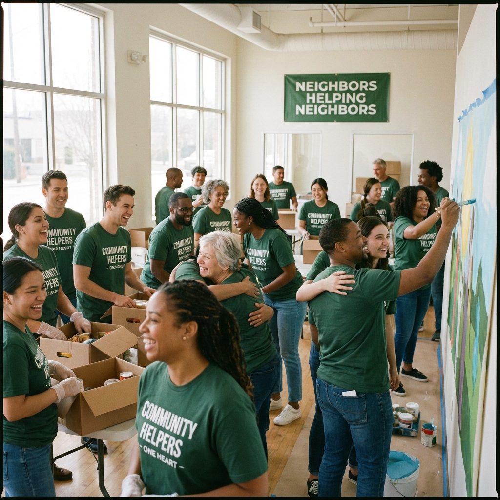 Voluntarios trabajando en equipo